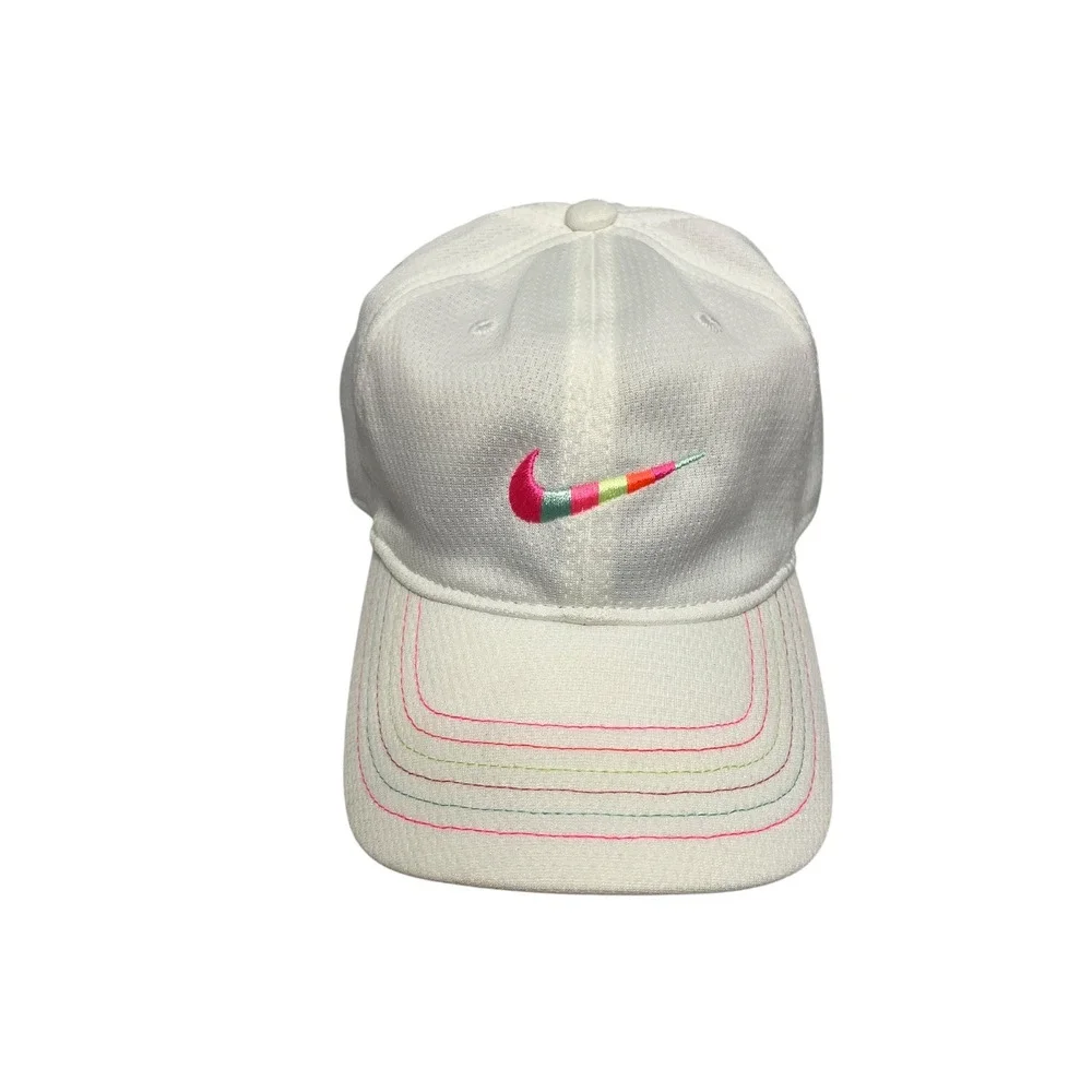 Nike Kids Dri-FIT White Baseball Hat Multi-Color Swoosh Adjustable Cap 2922-001